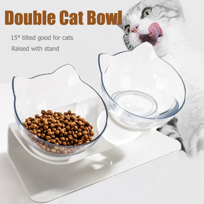 Non-Slip Double Elevated Cat Bowls with Stand – 15° Tilted Raised Feeding Station
