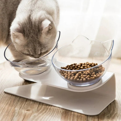 Non-Slip Double Elevated Cat Bowls with Stand – 15° Tilted Raised Feeding Station