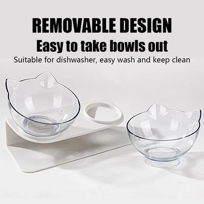 Non-Slip Double Elevated Cat Bowls with Stand – 15° Tilted Raised Feeding Station