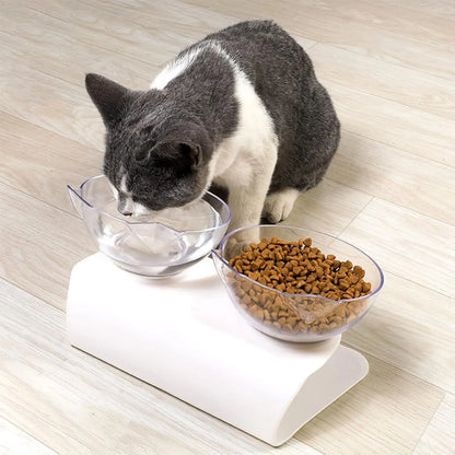 Non-Slip Double Elevated Cat Bowls with Stand – 15° Tilted Raised Feeding Station