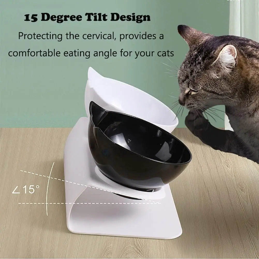 Non-Slip Double Elevated Cat Bowls with Stand – 15° Tilted Raised Feeding Station