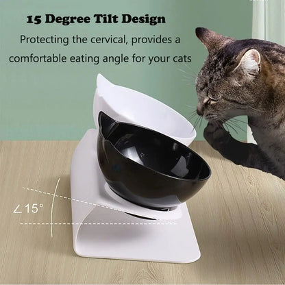 Non-Slip Double Elevated Cat Bowls with Stand – 15° Tilted Raised Feeding Station