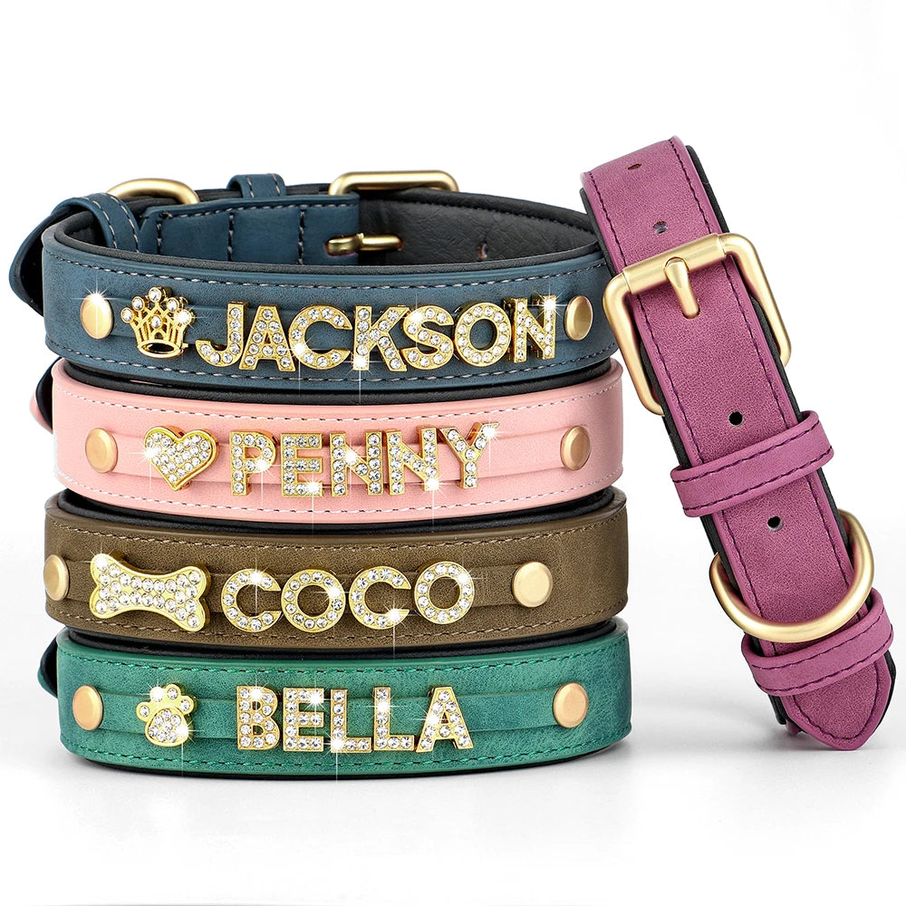 Custom Bling Leather Dog Collar