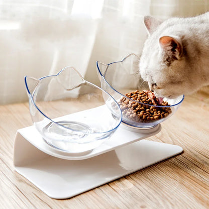 Non-Slip Double Elevated Cat Bowls with Stand – 15° Tilted Raised Feeding Station